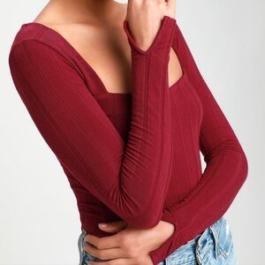 Free People long sleeve square neck bodysuit